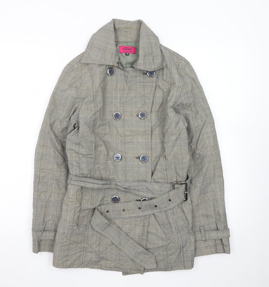 OZOC Women's Grey Checked Belted Trench Coat Size 10