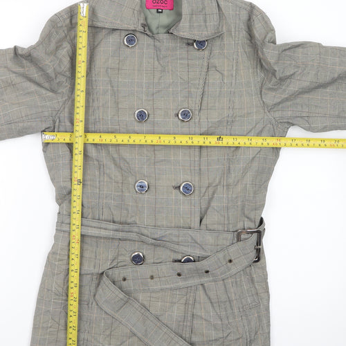 OZOC Women's Grey Checked Belted Trench Coat Size 10
