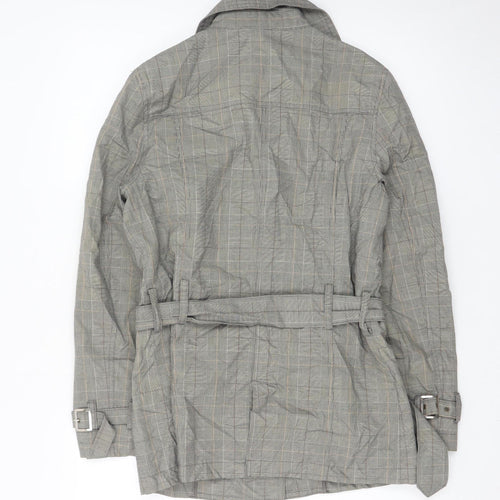 OZOC Women's Grey Checked Belted Trench Coat Size 10