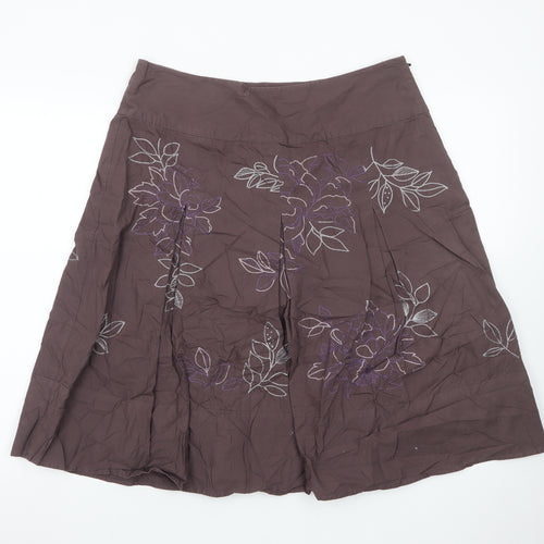 Next Women’s Brown Floral Embroidered A-Line Knee Length Skirt Size 14