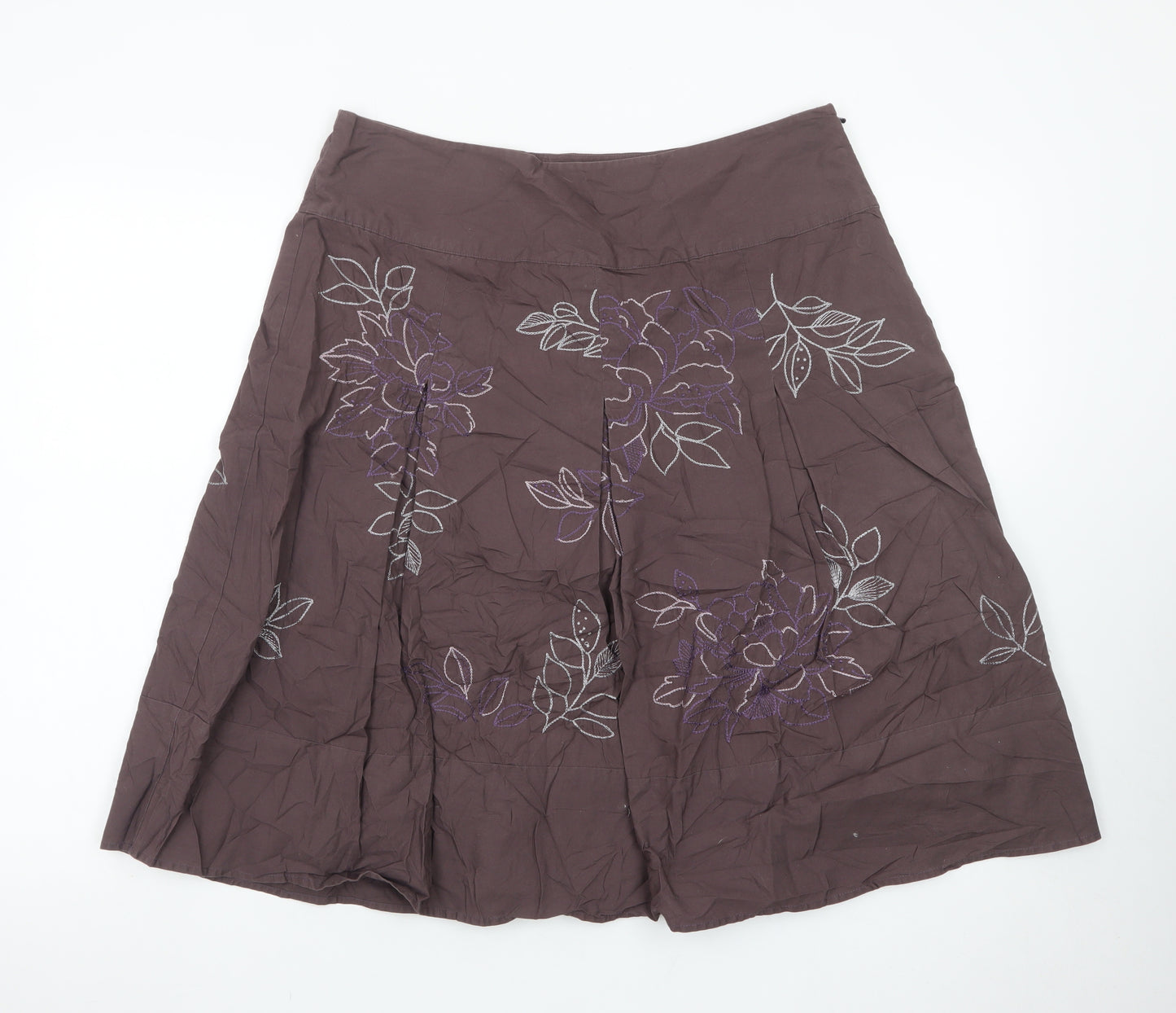 Next Women’s Brown Floral Embroidered A-Line Knee Length Skirt Size 14