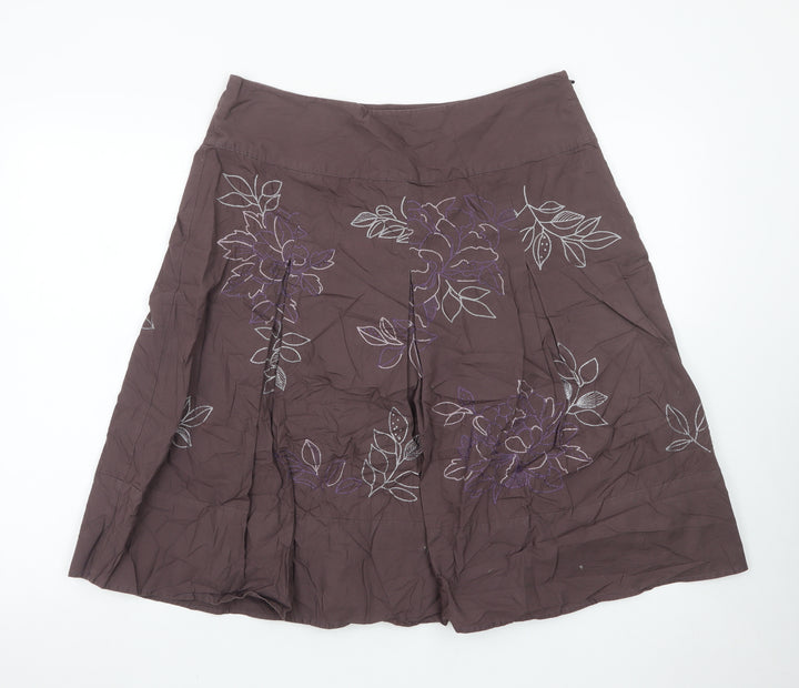 Next Women’s Brown Floral Embroidered A-Line Knee Length Skirt Size 14
