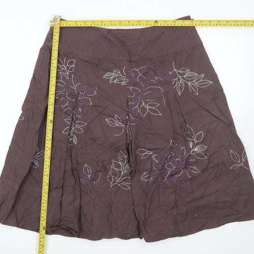 Next Women’s Brown Floral Embroidered A-Line Knee Length Skirt Size 14