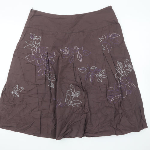 Next Women’s Brown Floral Embroidered A-Line Knee Length Skirt Size 14