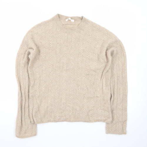 LILYSILK Women's Beige Cashmere Cable Knit Jumper Size S
