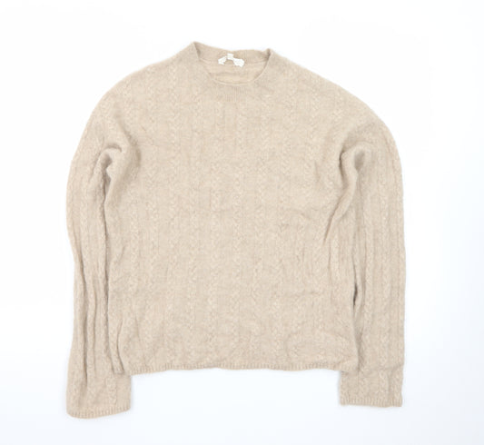 LILYSILK Women's Beige Cashmere Cable Knit Jumper Size S