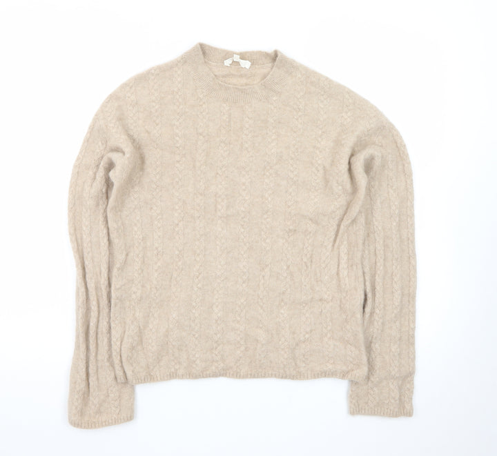 LILYSILK Women's Beige Cashmere Cable Knit Jumper Size S