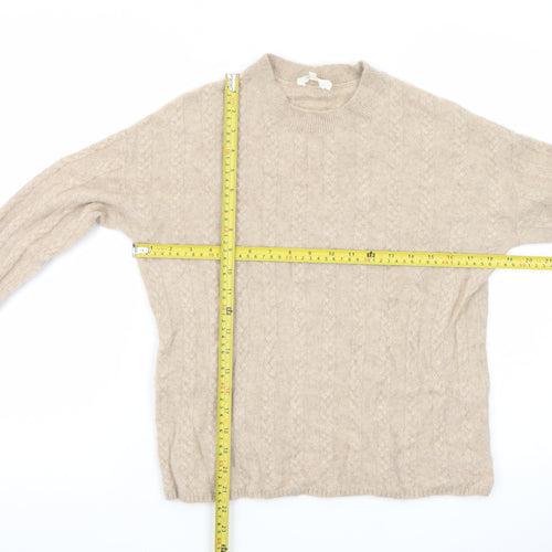 LILYSILK Women's Beige Cashmere Cable Knit Jumper Size S