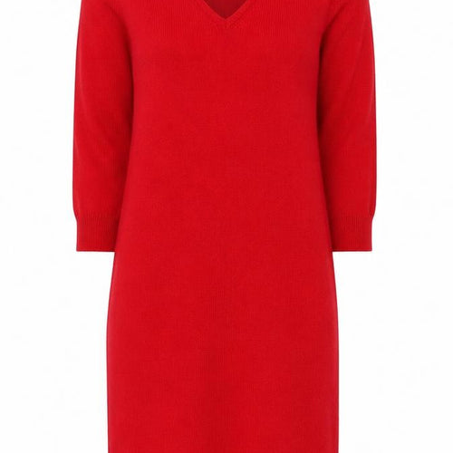 Denner Cashmere Women's Red Small V-Neck Bodycon Knit Dress