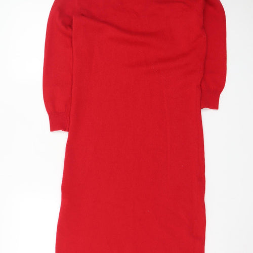 Denner Cashmere Women's Red Small V-Neck Bodycon Knit Dress