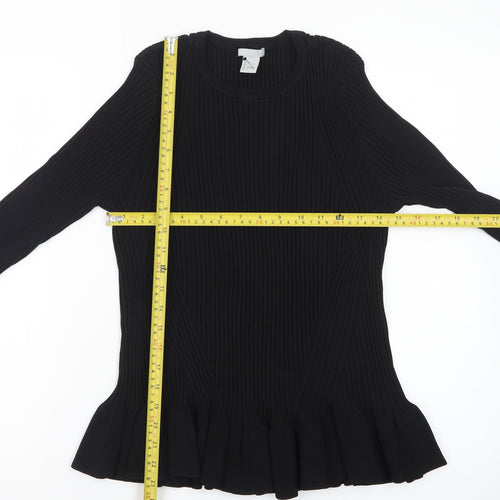H&M Women Black Ribbed Ruffle Hem Pullover Jumper Size 14