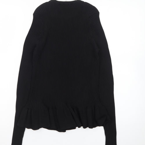 H&M Women Black Ribbed Ruffle Hem Pullover Jumper Size 14