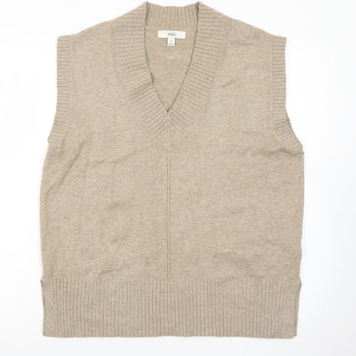 Marks and Spencer Womens Beige Wool Cashmere V-Neck Sleeveless Vest M