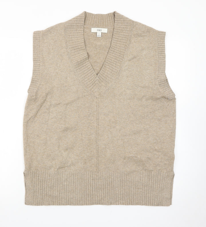 Marks and Spencer Womens Beige Wool Cashmere V-Neck Sleeveless Vest M