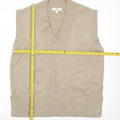 Marks and Spencer Womens Beige Wool Cashmere V-Neck Sleeveless Vest M