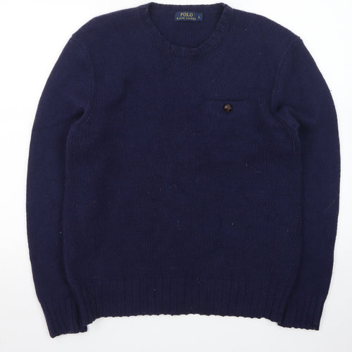 Ralph Lauren Mens Blue Wool Crew Neck Pullover Jumper L