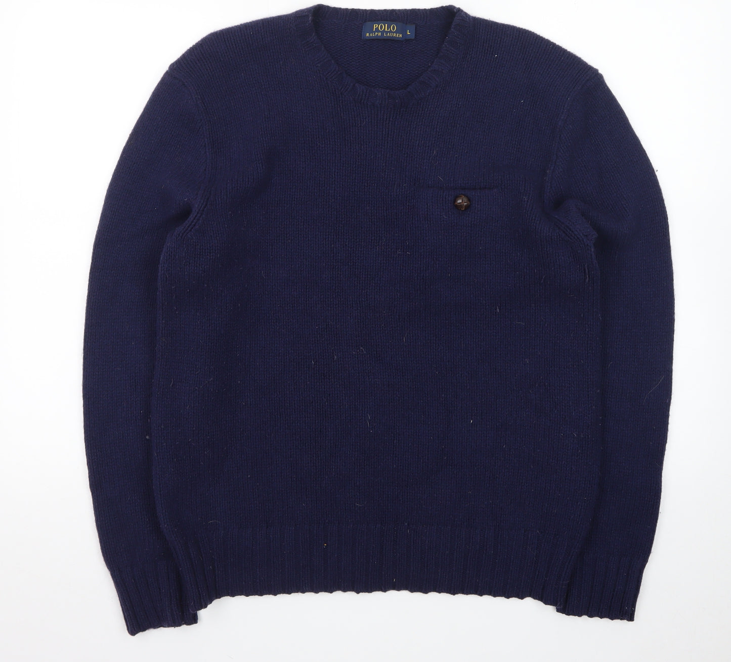 Ralph Lauren Mens Blue Wool Crew Neck Pullover Jumper L