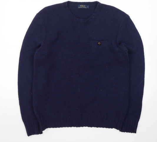 Ralph Lauren Mens Blue Wool Crew Neck Pullover Jumper L