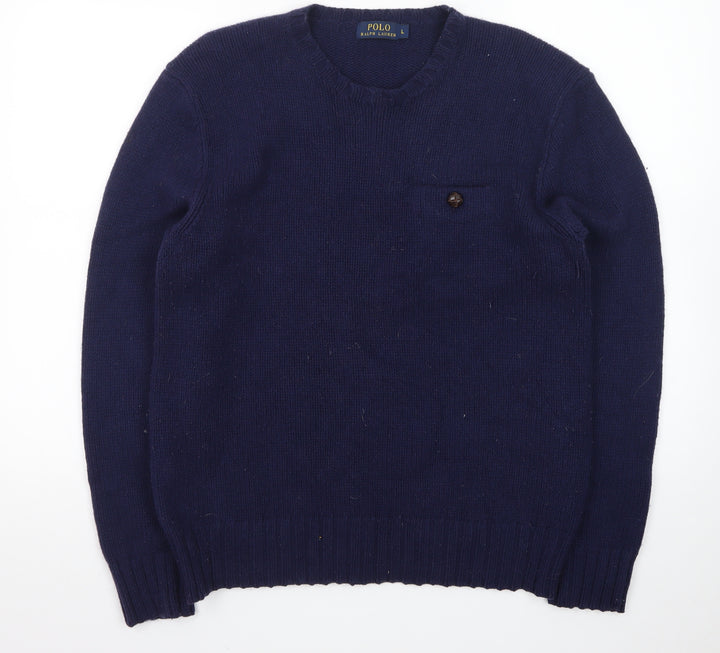 Ralph Lauren Mens Blue Wool Crew Neck Pullover Jumper L