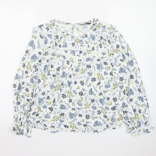 Marks and Spencer Womens Blue Floral Long Sleeve Blouse Size 16
