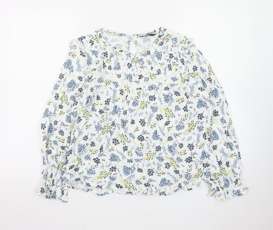 Marks and Spencer Womens Blue Floral Long Sleeve Blouse Size 16