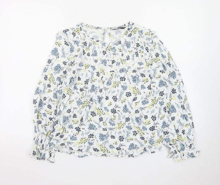 Marks and Spencer Womens Blue Floral Long Sleeve Blouse Size 16