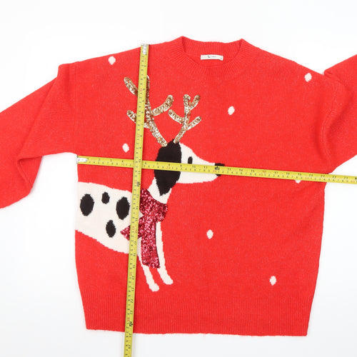 Tu Womens Red Dog Christmas Jumper Size 14 Crew Neck Pullover