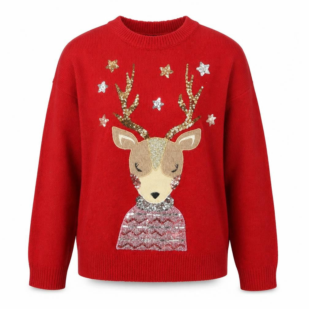 F&F Women's Red Christmas Reindeer Sequin Jumper Size S