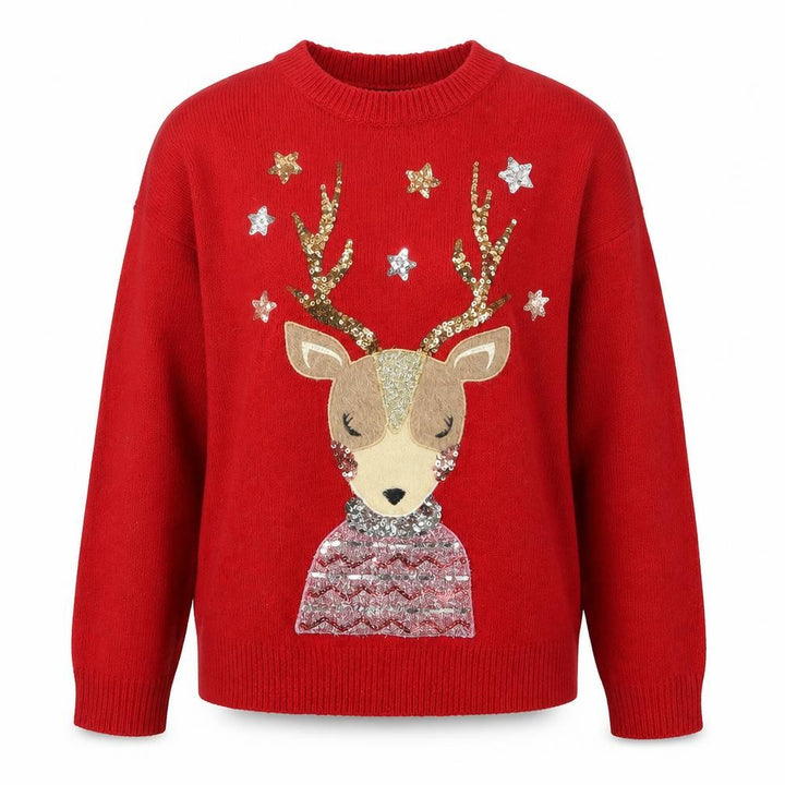 F&F Women's Red Christmas Reindeer Sequin Jumper Size S