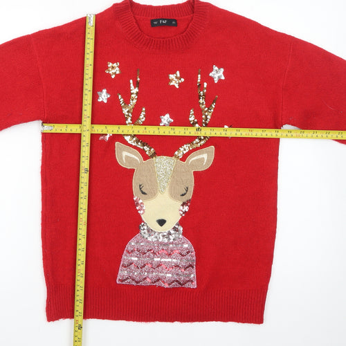 F&F Women's Red Christmas Reindeer Sequin Jumper Size S