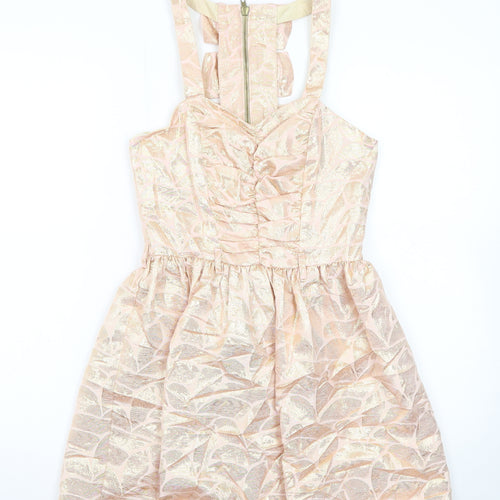 River Island Women’s Beige Jacquard Fit & Flare Dress Size 6