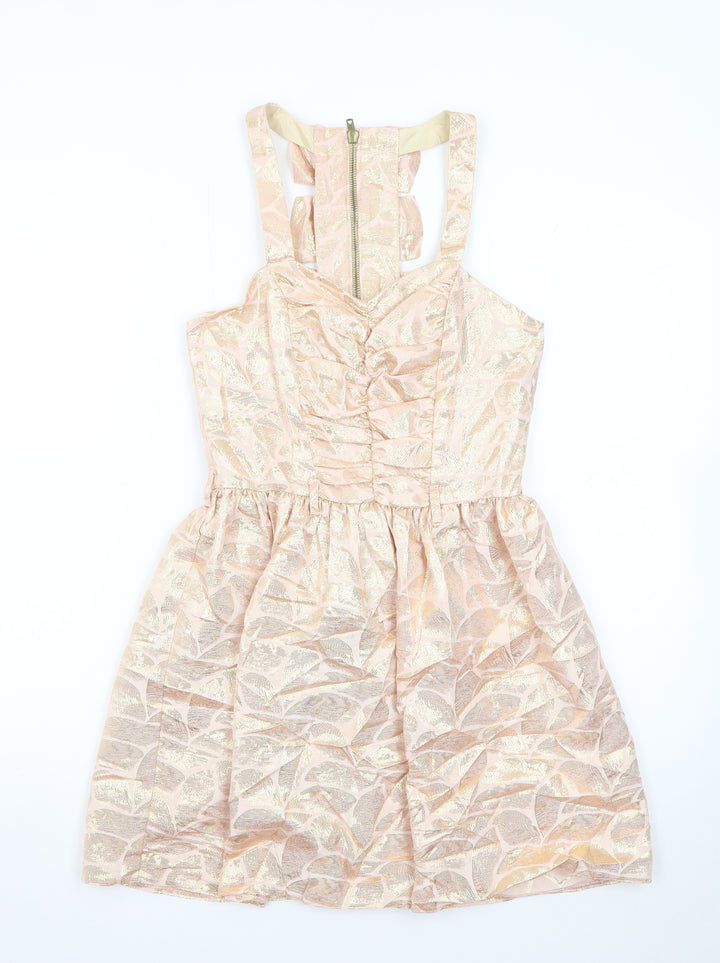 River Island Women’s Beige Jacquard Fit & Flare Dress Size 6