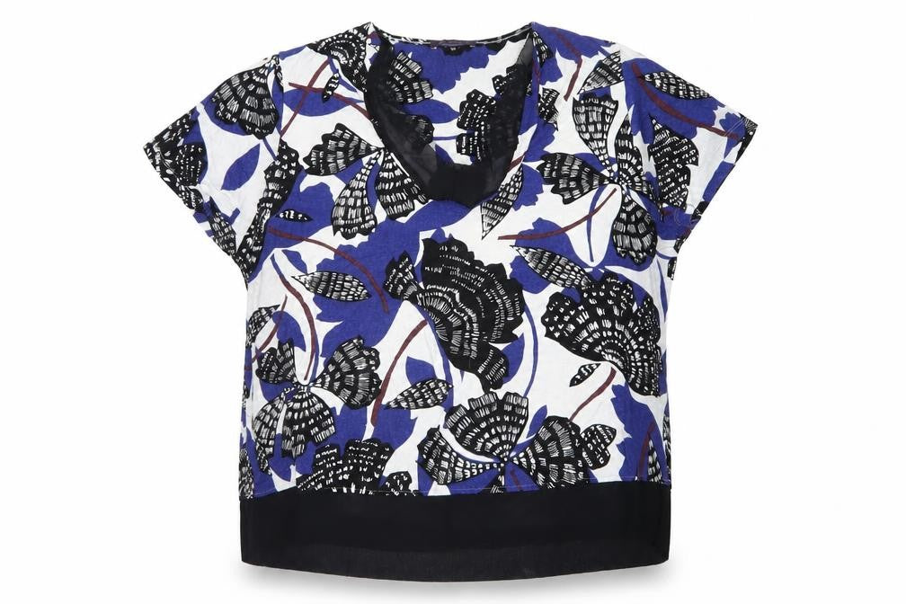 Front view of Marks & Spencer women’s multicoloured floral tunic blouse, size UK 24