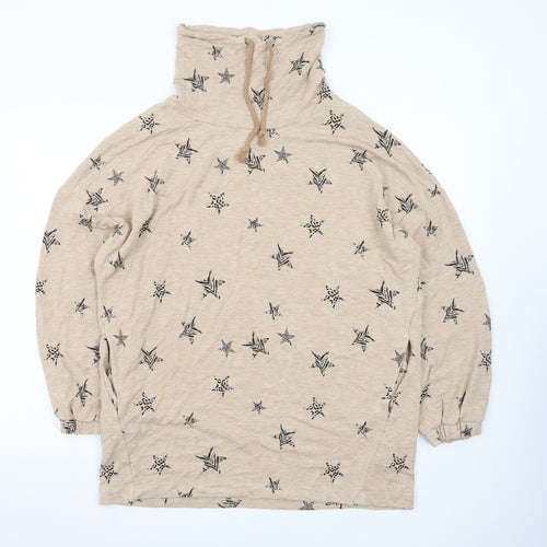 Marks and Spencer Women Beige Star Print High Neck Pullover Hoodie Size 16