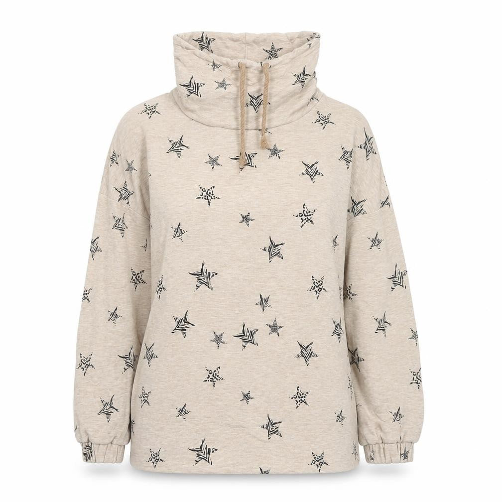 Marks and Spencer Women Beige Star Print High Neck Pullover Hoodie Size 16