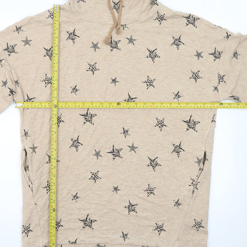 Marks and Spencer Women Beige Star Print High Neck Pullover Hoodie Size 16
