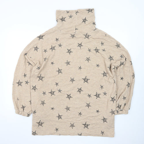 Marks and Spencer Women Beige Star Print High Neck Pullover Hoodie Size 16