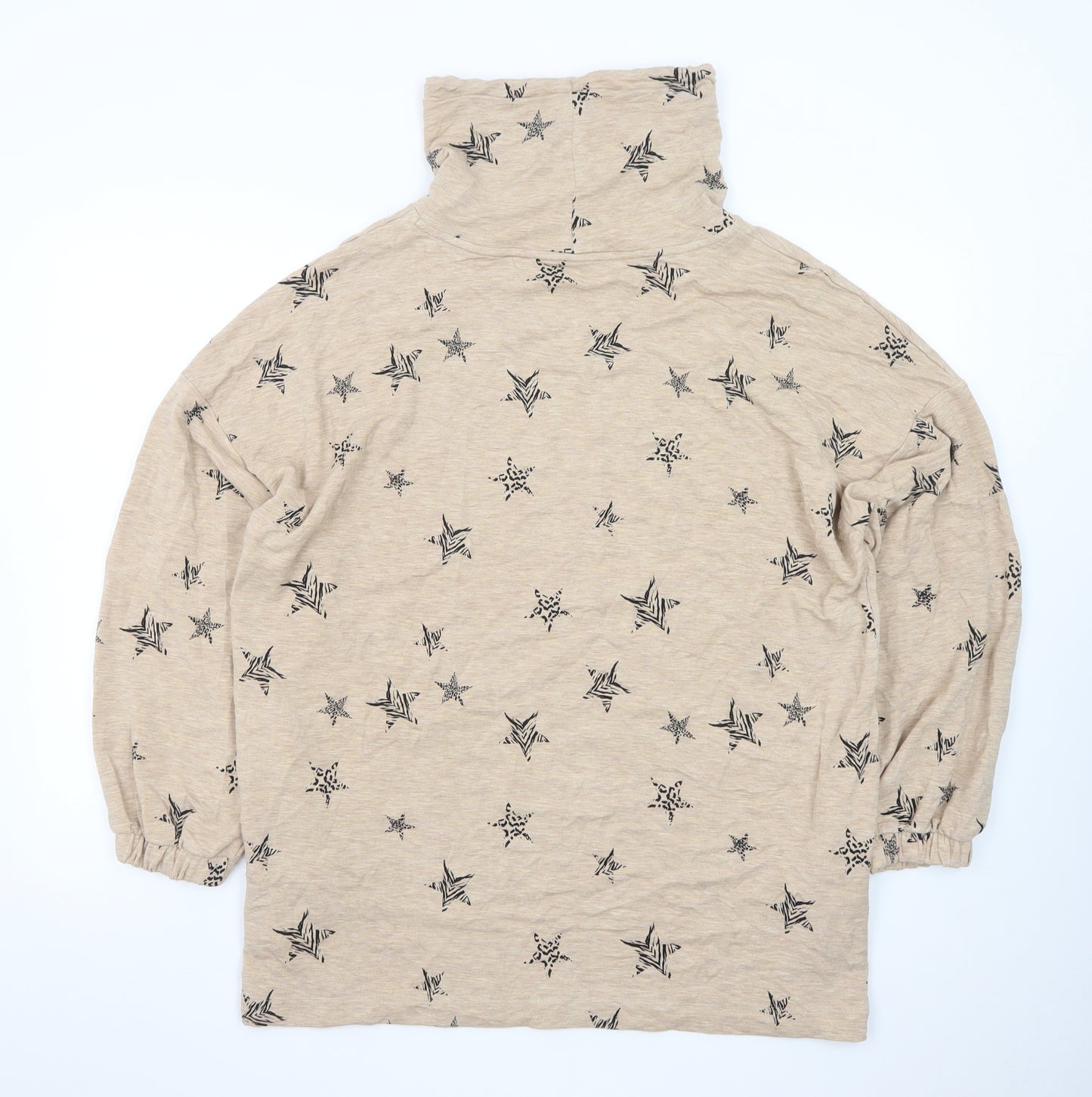 Marks and Spencer Women Beige Star Print High Neck Pullover Hoodie Size 16