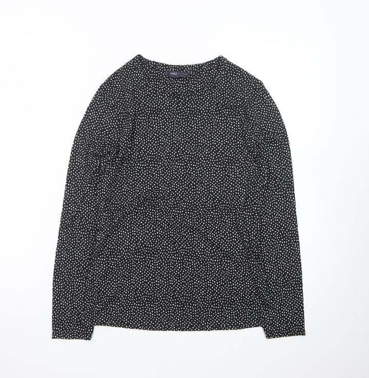 Marks and Spencer Womens Black Polka Dot Long Sleeve Jersey Top Size 8