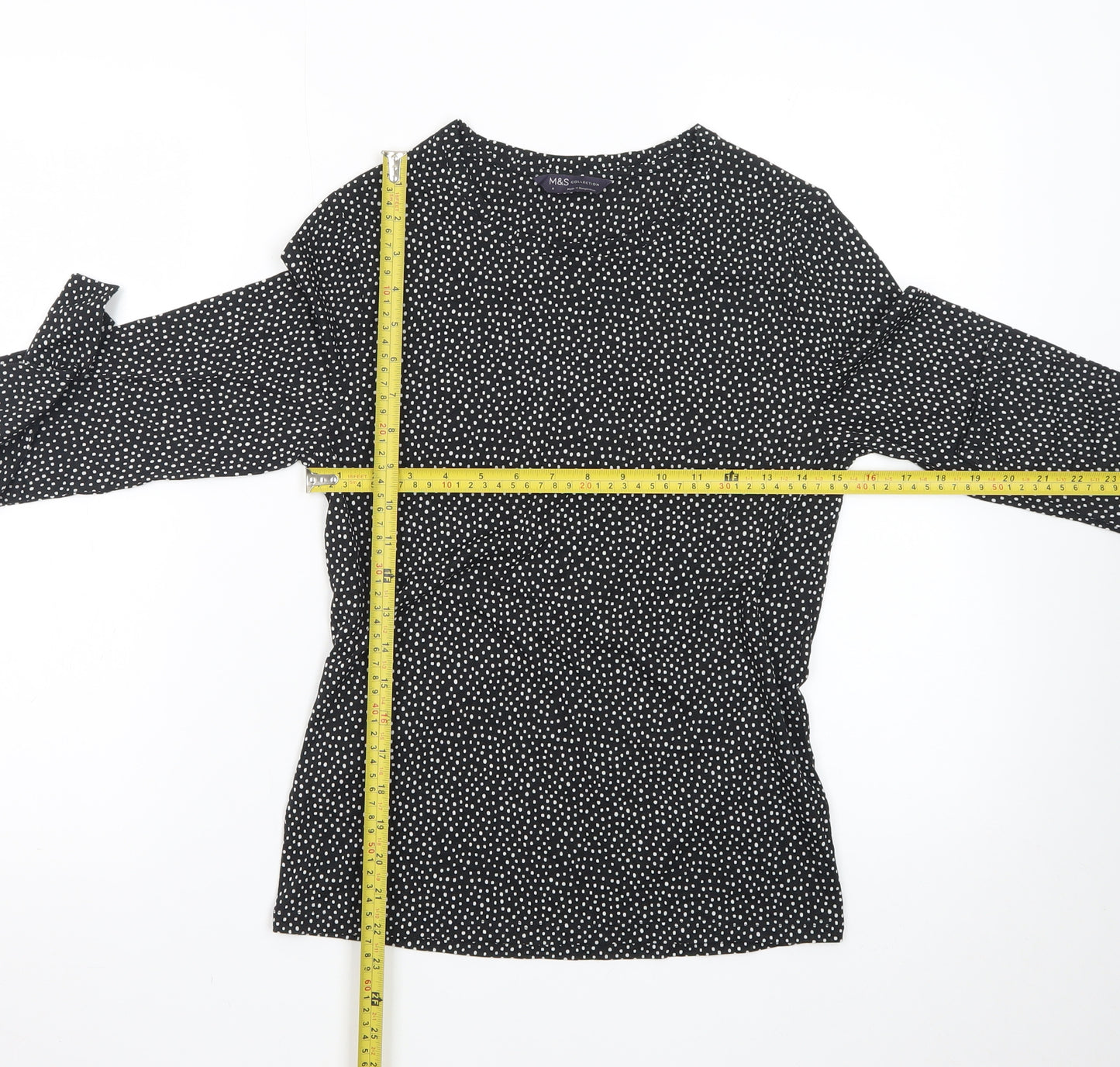 Marks and Spencer Womens Black Polka Dot Long Sleeve Jersey Top Size 8