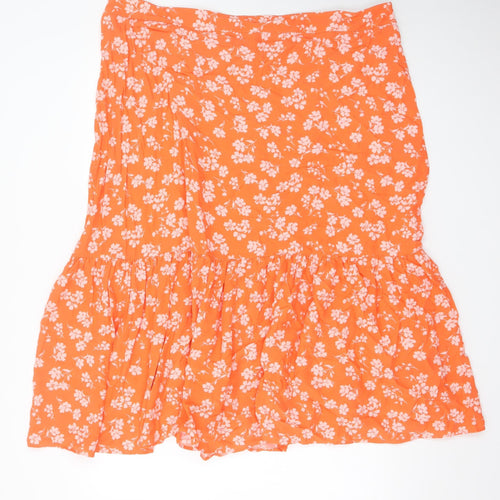 Marks and Spencer Women's Orange Floral A-Line Skirt Size 22