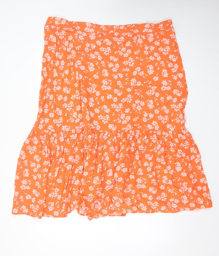 Marks and Spencer Women's Orange Floral A-Line Skirt Size 22