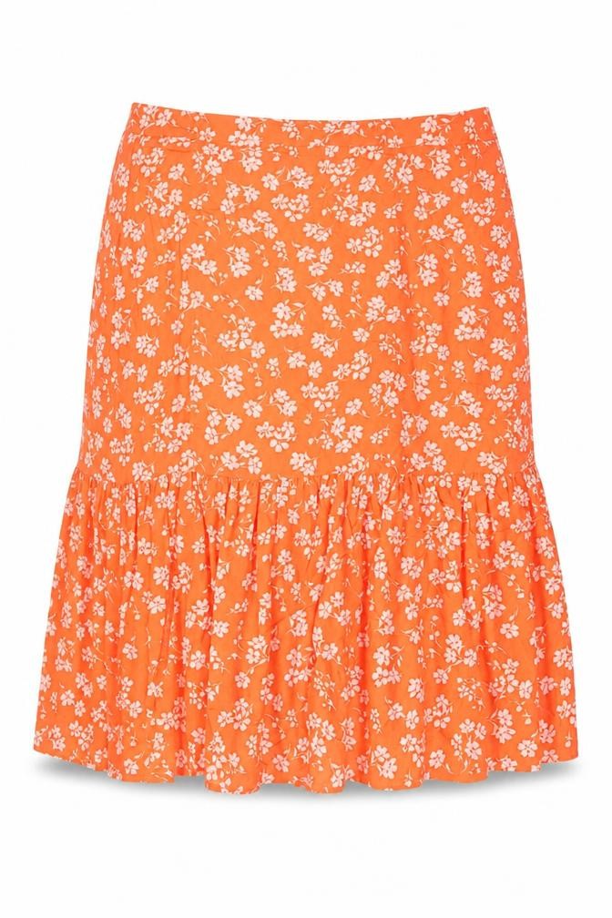 Marks and Spencer Women's Orange Floral A-Line Skirt Size 22