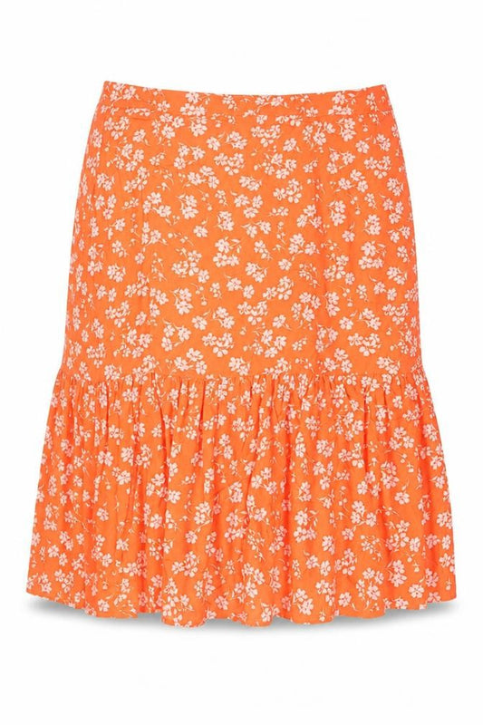 Front view of Marks & Spencer Women's Orange Floral A-Line Skirt, size 22