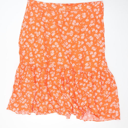 Marks and Spencer Women's Orange Floral A-Line Skirt Size 22