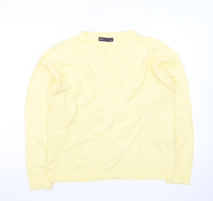 Marks and Spencer Women Yellow Crew Neck Cotton Jumper Size 14