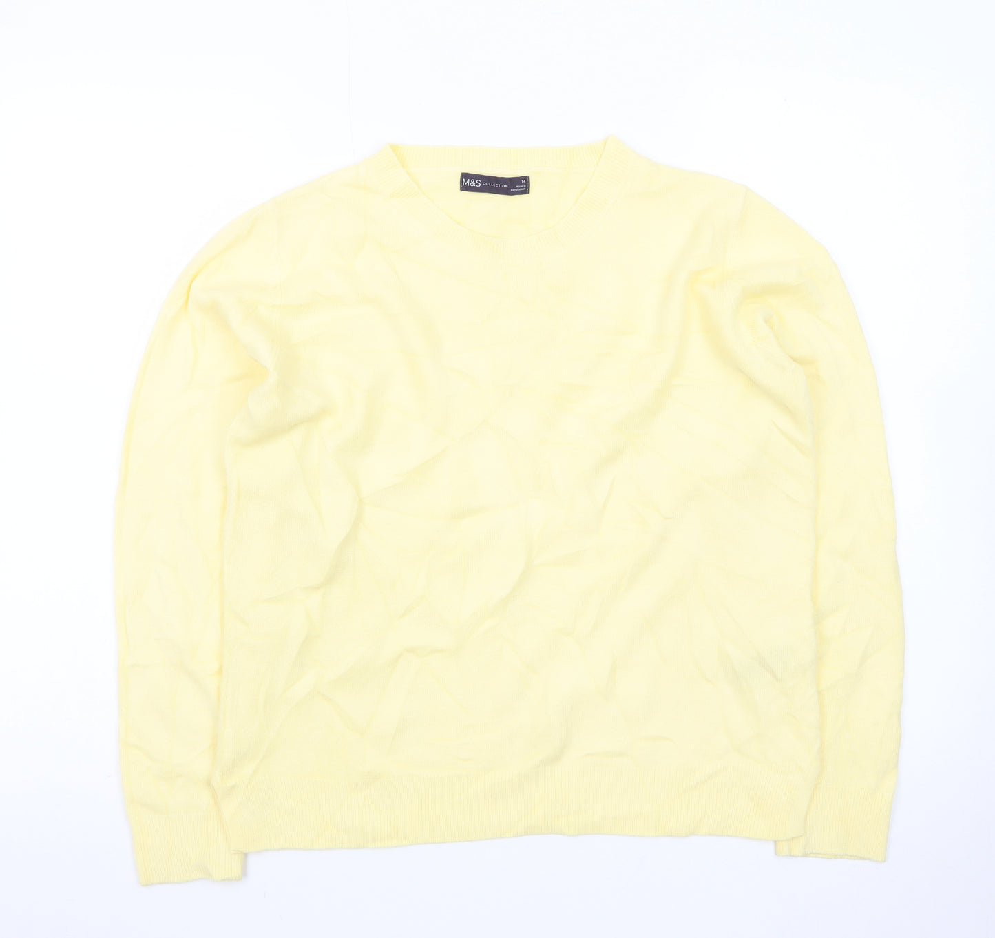 Marks and Spencer Women Yellow Crew Neck Cotton Jumper Size 14