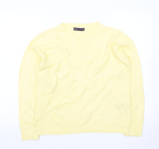 Marks and Spencer Women Yellow Crew Neck Cotton Jumper Size 14