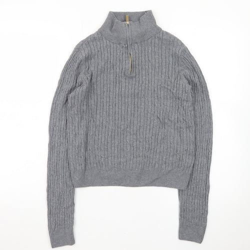 Jones New York Men's Grey Large 1/4 Zip Cable-Knit Cotton Jumper