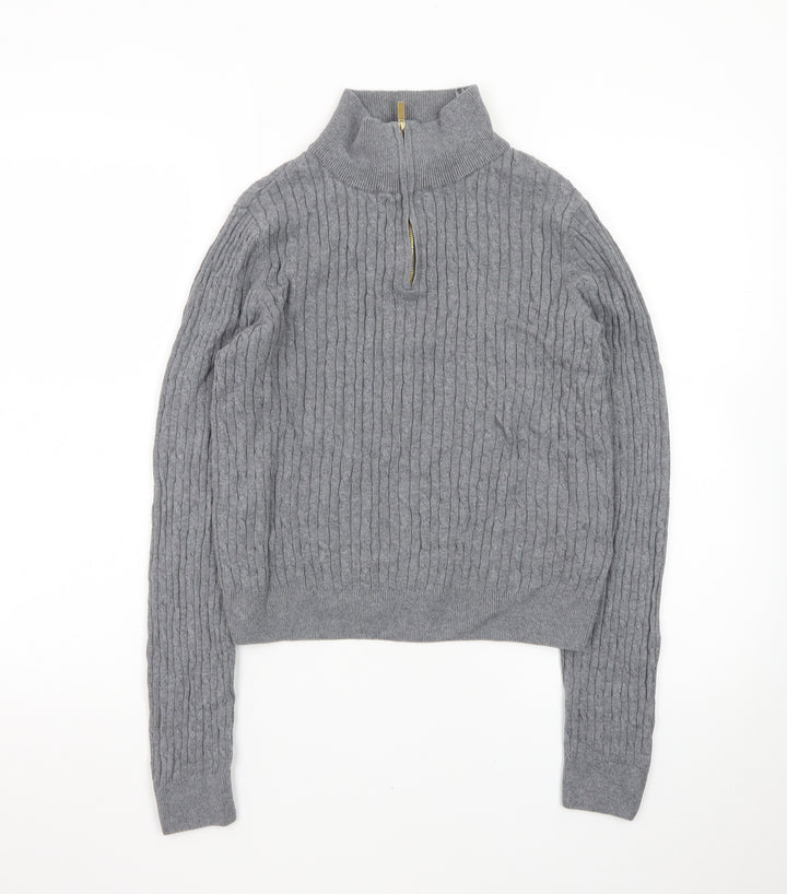 Jones New York Men's Grey Large 1/4 Zip Cable-Knit Cotton Jumper
